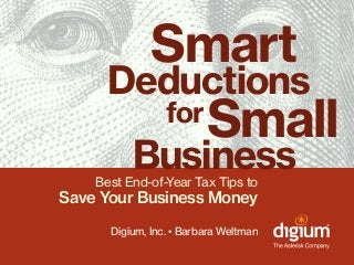 Smart
Deductions
for
Small
Business

Best End-of-Year Tax Tips to

Save Your Business Money
Digium, Inc. • Barbara Weltman

 