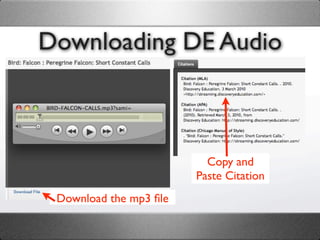 Downloading DE Audio



                          Copy and
                        Paste Citation
 Download the mp3 ﬁle
 
