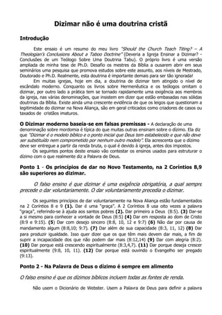 Dízimo não é Doutrinas Cristã