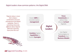 Digital Leaders show common patterns: the Digital DNA
Focus
Investments on 
where they 
Invest 100% in 
transformation 
“D...