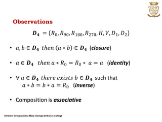 Dihedral Groups,Diana Mary George,St.Mary’s College
Observations
 