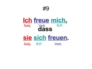 #9 Ich   freue   mich ,  dass  sie   sich   freuen . Verb Subj. R.P. Subj. R.P. Verb 