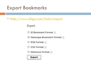 Export Bookmarks ,[object Object]