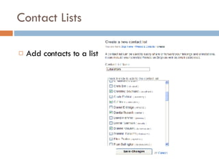 Contact Lists Add contacts to a list 
