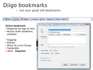 Diigo fosters discussion and encourages active, critical reading ... the most efficient way I have discovered to share content and commentary…”