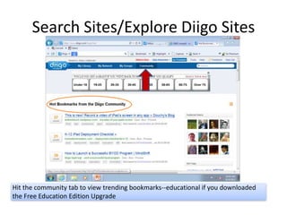 Search Sites/Explore Diigo Sites




Hit the community tab to view trending bookmarks--educational if you downloaded
the Free Education Edition Upgrade
 