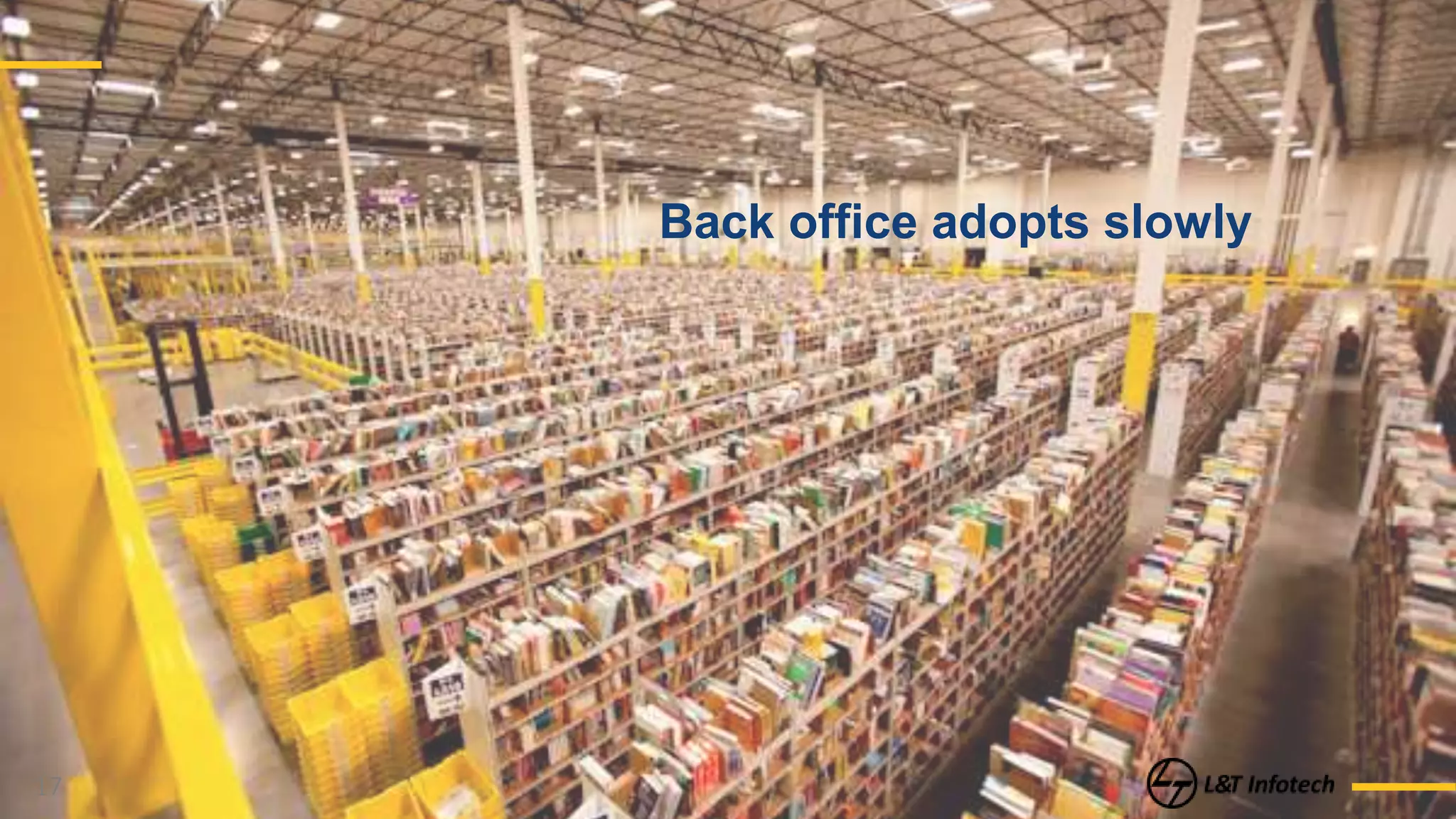 17
Back office adopts slowly
 