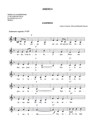 ANEXO 4
MÓDULOI:OESPIRITISMO
1ºCICLODEINFÂNCIA
PLANODEAULANº2
MÚSICA
O ESPÍRITO
Letra e música: Vilma de Macedo Souza
 