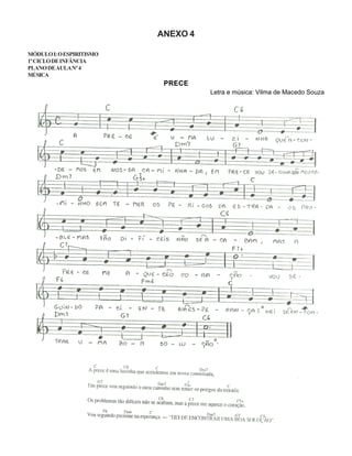 ANEXO 4
MÓDULOI:OESPIRITISMO
1ºCICLODEINFÂNCIA
PLANODEAULANº4
MÚSICA
PRECE
Letra e música: Vilma de Macedo Souza
 