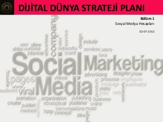 DİJİTAL DÜNYA STRATEJİ PLANI
Bölüm 1
Sosyal Medya Hesapları
02-07-2013

 