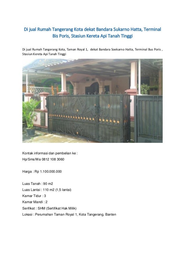 Di Jual Rumah Di Tangerang Kota Dekat Bandara Soekarno Hatta