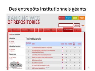 Des entrepôts institutionnels géants
30/04/2014 DiLab 20
 