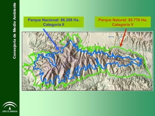 Parque Natural: 85.776 Ha. Categoría V . Parque Nacional: 86.208 Ha. Categoría II 