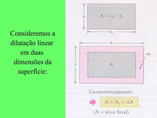 Consideremos a dilatação linear  em duas  dimensões da superfície: 