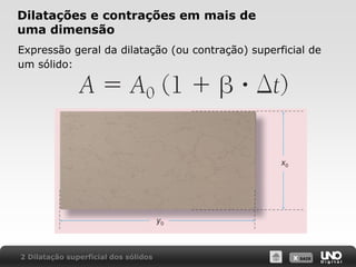 X SAIR
Dilatações e contrações em mais de
uma dimensão
Expressão geral da dilatação (ou contração) superficial de
um sólido:
2 Dilatação superficial dos sólidos
 