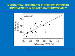 MYOCARDIAL CONTRACTILE RESERVE PREDICTS
IMPROVEMENT IN DILATED CARDIOMYOPATHY
Naqvi TS et al. J Am Coll Cardiol 1999;34:1537-44
 