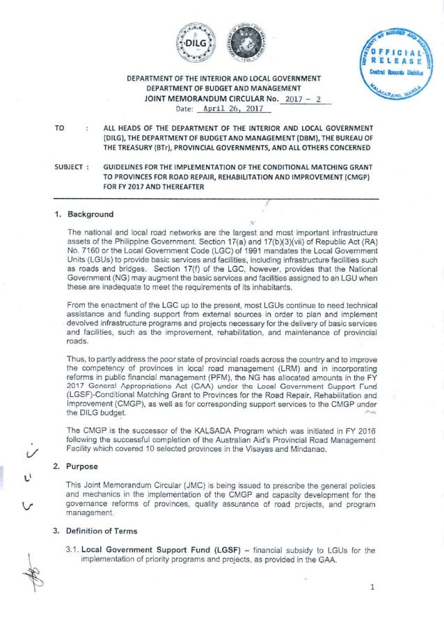Dilg Dbm Joint Memorandum Circular 2017 2
