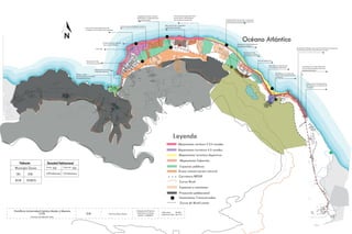 •Despejar las áreas urbanas                           Primera línea luego del retiro
                                                                                                                                                                   destinadas a residentes loca-                         de los 60 mts. destinada al
                                                                                                                                                                    les de lo turistico.                                 uso turístico (comercial).                                     Revalorización de la costa a traves del
                                                                                                                                                                                                                                                                                        boulevard mostrando datos historicos.

                                                                                                                                                                                                            Mercado (frutas, vegetales)
                                                                                                                                            Implementar complejos turisticos
                                                                                           Primera línea de alojamiento de                                                                                  suplemento turistico
                                                                                           4 niveles y con mínimo de 5 estrellas



                                                    N                                                                                                                                                                                                                                                         Océano Atlántico
                                                                                                                     Parque (area recreativa)
                                                                                                                     para sector El Batey                                                                                                                                                              Reubicación áreas utilizadas
                                                                                                                                                                                                                                                                                                       en zonas protegidas
                                                                                                        Ciclo vías                                                                                                                                                                                                                                                                                 Boulevard / Mirador que muestre la historia de cada uno
                                                                                                                                                                                                                                                                                                                                                                                                   de los deportes que se practican en la zona.


                                                                                                                                                                                                                                                                                                                                                                                                        Se va a usar este t
                                                                                                                                                                                                                                                                                                                Restauración de
                                                                                                                                                                                                                                                                                                                estructuras urbanas




                                                                                                                                                                                                                                                                                                                                                                                                        tamaño 10. Si van
                                                                                            Restauración de                                                                                                                                                                                                                             Área de reubicación
                                                                                            estructuras urbanas
                                                                                                                                                                                                                                                                                                                                                      Ubicación de alojamientos
                                                                                                                                                                                                                                                                                                                                                                                                         •Retranqueo en toda edificación
                                                                                                                                                                                                                                                                                                                                                      con enfoque deportivos.
                                                                                                                                                                                                                                                                                                                                                                                                          en las vías principales, ciclo vías,


                                                                                                                                                                                                                                                                                                                                                                                                        subtema ponen al
                                                                                                      Alojamiento Turistico                                                                                                                                     40                                                                                                                                       boulevard turístico.
                                                                                                      3 Estrellas Minimo
                                                                                                                                                                                                                                                                                                                                                                    Restablecer la entrada del
                                                                   Parque / Club
                                                                                                                                                                                                                                                                                                                                                                    Choco con carácter turístico
                                                                   que promueva el turismo
                                                                                                                                                                                                                                                                                                                                                                    ambiental.
                                                                   maritimo en Sosua.


                                                                                                                                                                                                                                                                                                                                                                                                               Primera línea de alojamiento
                                                                                                                                                                                                                                                                                                                                                                                                               de 4 niveles y con mínimo de
                                                                                                                                                                                                                                                                                                                                                                                                               4 estrellas
                                                                                                                                                                                                                                                           80




                                                                           40




                                                                                80


                                                                                                                                                                                                                                                          120




                                                                                                                                                                                                                                                          160

                80


                                                                                                                                                                                                                                                           200




                                                MUNICIPIO DE SOSUA
                                                                                                                                                                                                                         Leyenda
                                          120
                                                                     120
                                                                                                                                                                                                                                                                240




                                                                           120                                                                                                                                                 Alojamiento turítico 2,3,4 niveles
                                                                                                                                                                                                                                                                                                                                                                                  40


                                                                           160                                                                                                                                                 Alojamiento turístico 4,5 niveles      280
                                                                                                                                                                                                                                                                                                                                                                       120
                                                                                                                                                                                                                                                                                                                                                                             80




                                                                                                                                                                                                                                Alojamiento turístico deportivo
                                                                                                                                                                                                                                                                                                                                                              160




                                                                                                                                                                                                                                    Alojamiento Cabarete
                                                                                                                                                                                                                                                                                                                                  240



    Población
Municipio Sosúa
                        Montellano
                                Densidad Habitacional
                               Sosúa   2030        Cabarete   2030
                                                                                                                                                                                                          320
                                                                                                                                                                                                                                                  Sosua
                                                                                                                                                                                                                                    Espacios públicos                       320


                                                                                                                                   200                                                                                          Áreas conservacion natural
 2013      2030                4,526 habitaciones 2,571 habitaciones
                                                                                                                               240
                                                                                                                                                                                                                              320
                                                                                                                                                                                                                                    Carretera MITUR
69,918    113,889.05                                                                                                                                                                                             320                 320

                                                                                                                                                                                                                                    Curva Nivel
                                                                                                                                                                                                                                    Espacios a mantener
                                                                                                                                                                                                                                                                                                                                                                                                                                                   Gaspa
                                                                                                                                                                                                                   360
                                                                                                                             280
                                                                                                                                                      280



                                                                                                                                                                                                                                    Proyeción poblacional

                                                                                                                                                                                                                                                                                                                                                                                                                                                  Hernán
                                                                                                                                                             280

                                                                                               200
                                                                                                                                                                                                                                    Conexiones Transversales
                                                                                                                                                280

                                                                                                                                                                                                                                    Curva de Nivel Limite
                                                                                                                                                                                                                                                                                  120

                                                                                                                                   280                                                                                                     160


Pontificia Universidad Catolica Madre y Maestra                                                                                                                    Propuesta de Proyecto      240
                                                                                                                                                                                                     Dilia Lahoz     08-6851
                                                                                            D.8
                                                                                                                                                                                                                                                           120
                     CSTA                                                                                                   Prof. Arq. Oliver Olivo B.280
                                                                                                                                                                   Zonificacion de Areas
                                                                                                                                                                                                     Katherine Fabal 08-7153
                                                                                                                              240
                                                                                                                                                                     SOSUA - CABARETE
                ESCUELA DE ARQUITECTURA                                                                                                                                                 280
                                                                                                                                                                                                                 280

                                                                                                        160                                                                                                                                 240

                                                                                                        120


                                                                                                                                                                                                    160




                                                                                     120
 