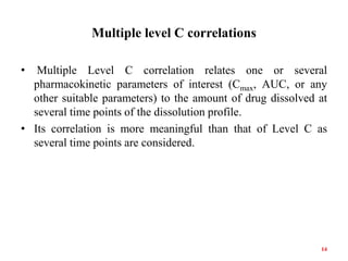 Multiple level C correlations
• Multiple Level C correlation relates one or several
pharmacokinetic parameters of interest...