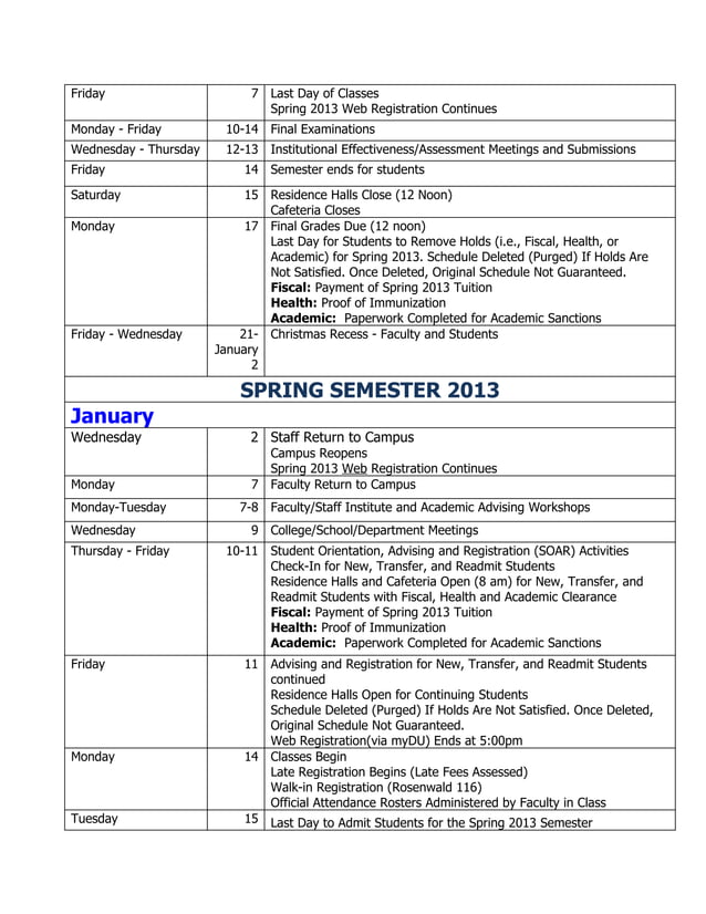 Dillard University Academic Calendar 20122013 PDF