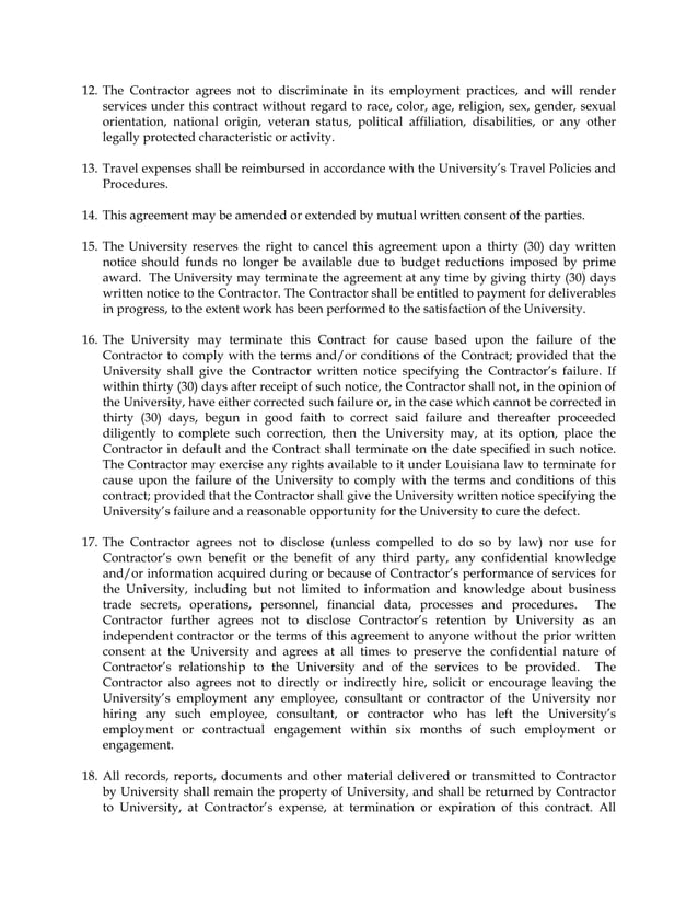Dillard University Contractual Services Agreement Form PDF