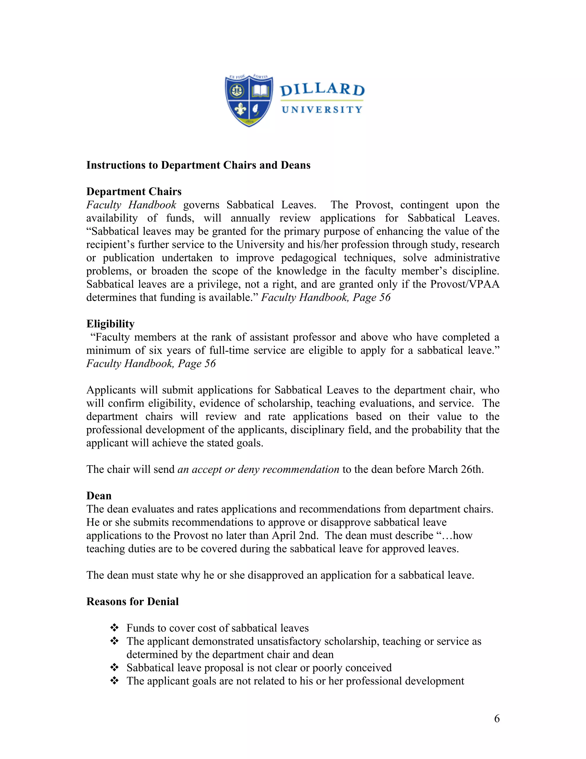 Dillard University CTLAT Sabbatical Application Feb15, 2012