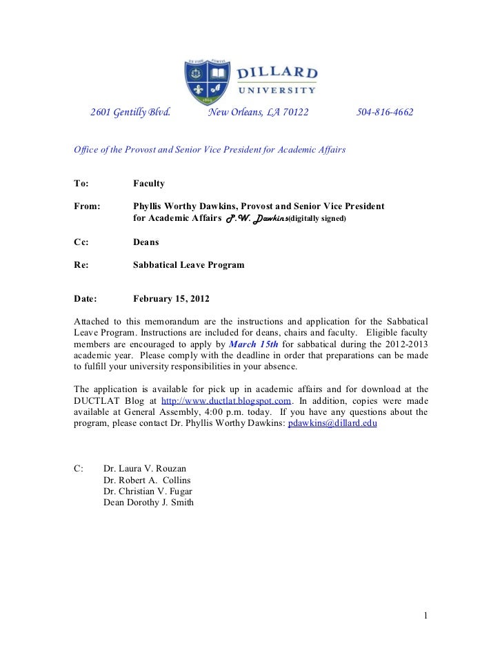 Dillard University CTLAT Sabbatical Application Feb15, 2012