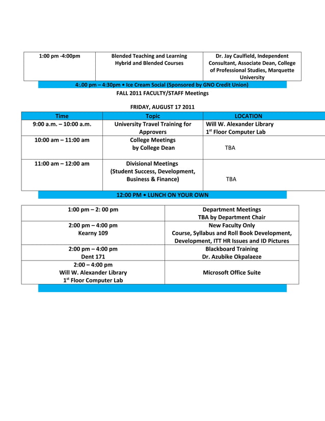 Dillard University Faculty Staff Institute Program Fall 2012