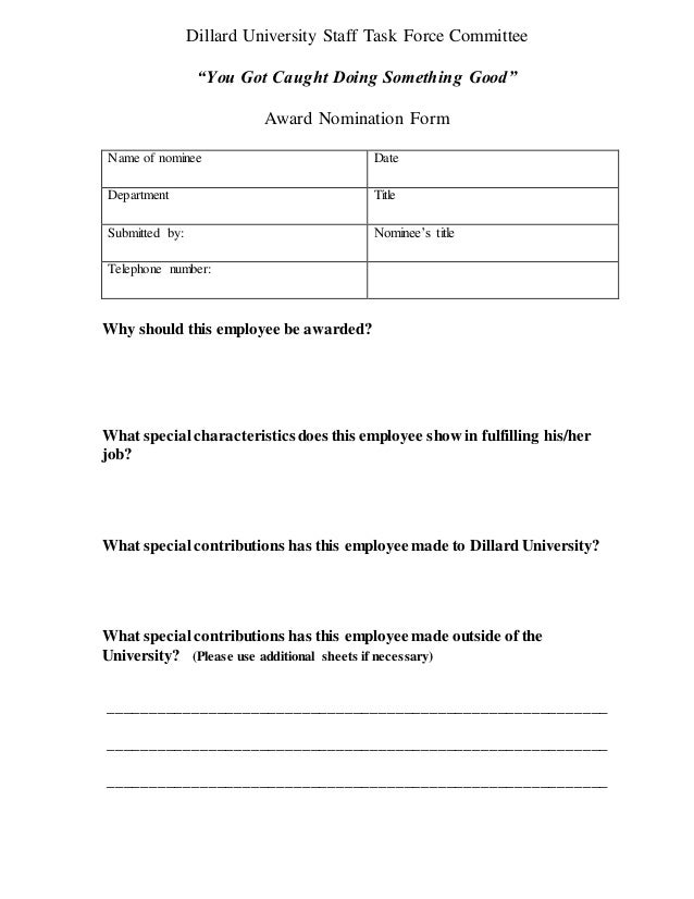 example form nomination Got Staff Task Force â€œYou Committee University Dillard