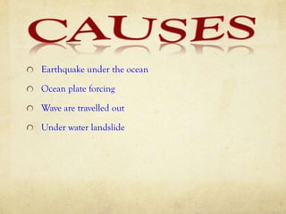 Earthquake under the ocean

Ocean plate forcing

Wave are travelled out

Under water landslide
 