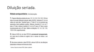 Diluição seriada.
Fonte: Bula do teste PCR Látex Labtest
 