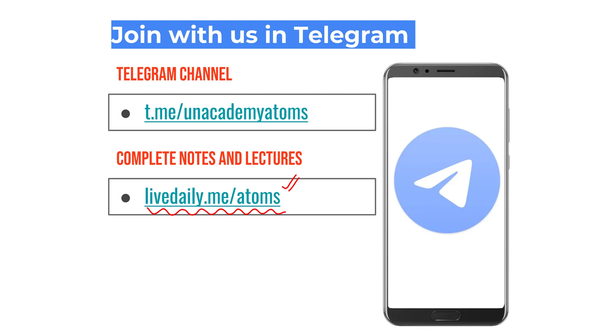 Join with us in Telegram
● t.me/unacademyatoms
TelegramChannel
● livedaily.me/atoms
CompleteNotes and Lectures
 