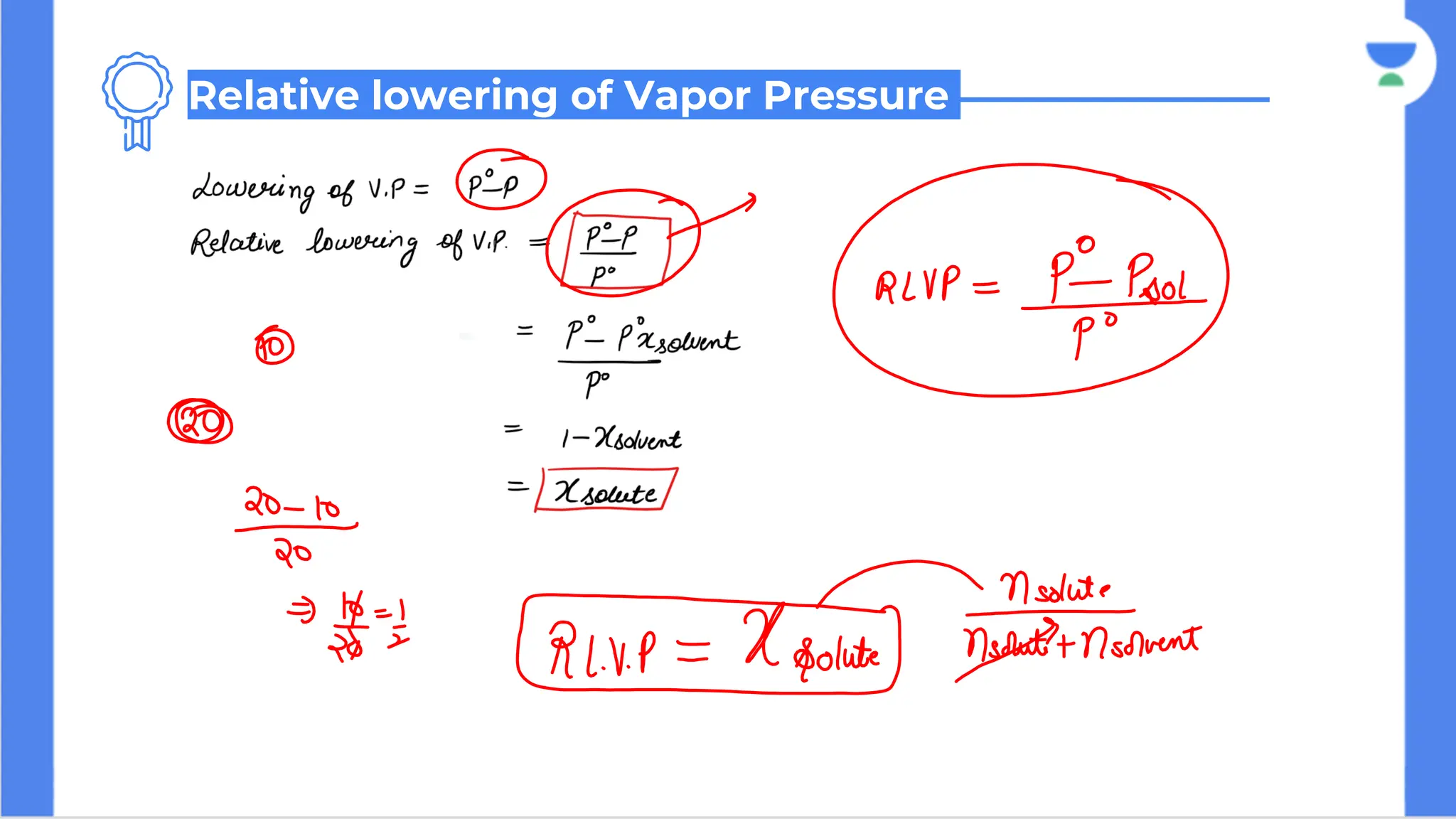 Relative lowering of Vapor Pressure
 