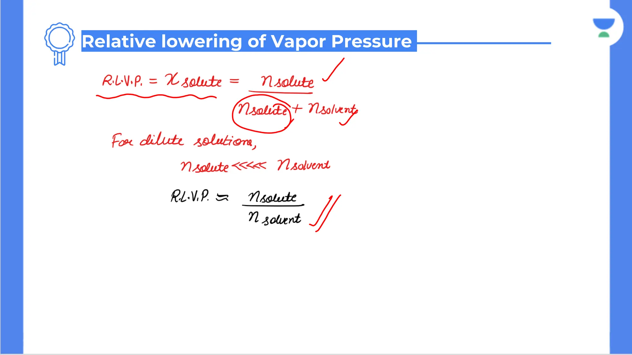 Relative lowering of Vapor Pressure
 