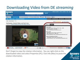 Downloading Video from DE streamingDon’t forget to copy the citation information.  You can right-click on the downloaded video and select Properties (PC) / Get Info (Mac) to paste the citation information. 