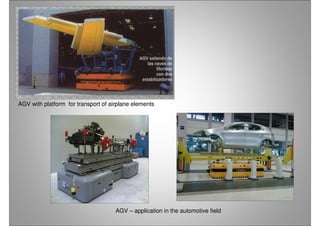 AGV with platform for transport of airplane elements
AGV – application in the automotive field
 