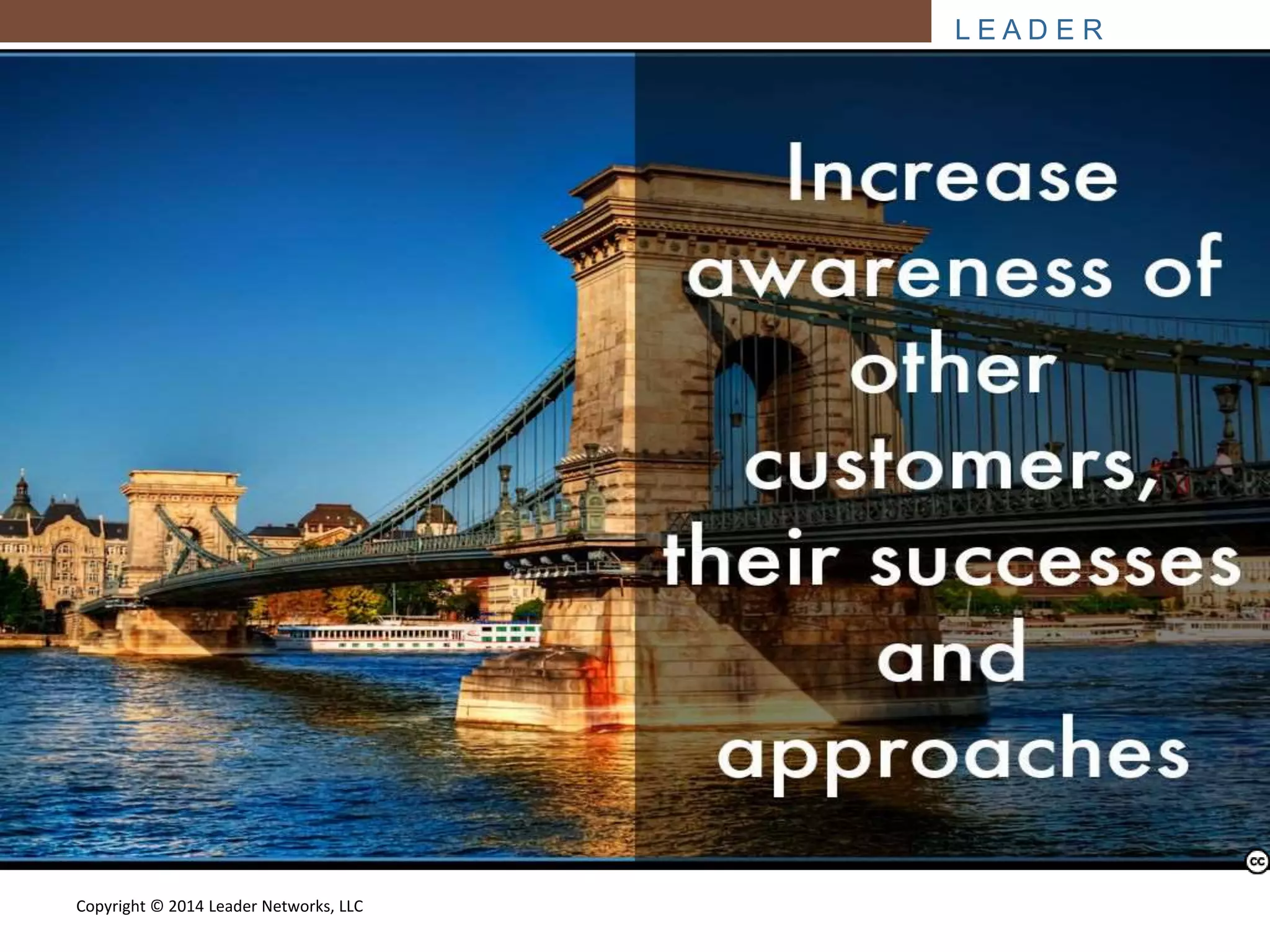 L E A D E R 
NETWORKS 
Copyright © 2014 Leader Networks, LLC 
Photo by szeke - Creative Commons Attribution-NonCommercial-ShareAlike License https://www.flickr.com/photos/43355249@N00 Created with Haiku Deck 
 