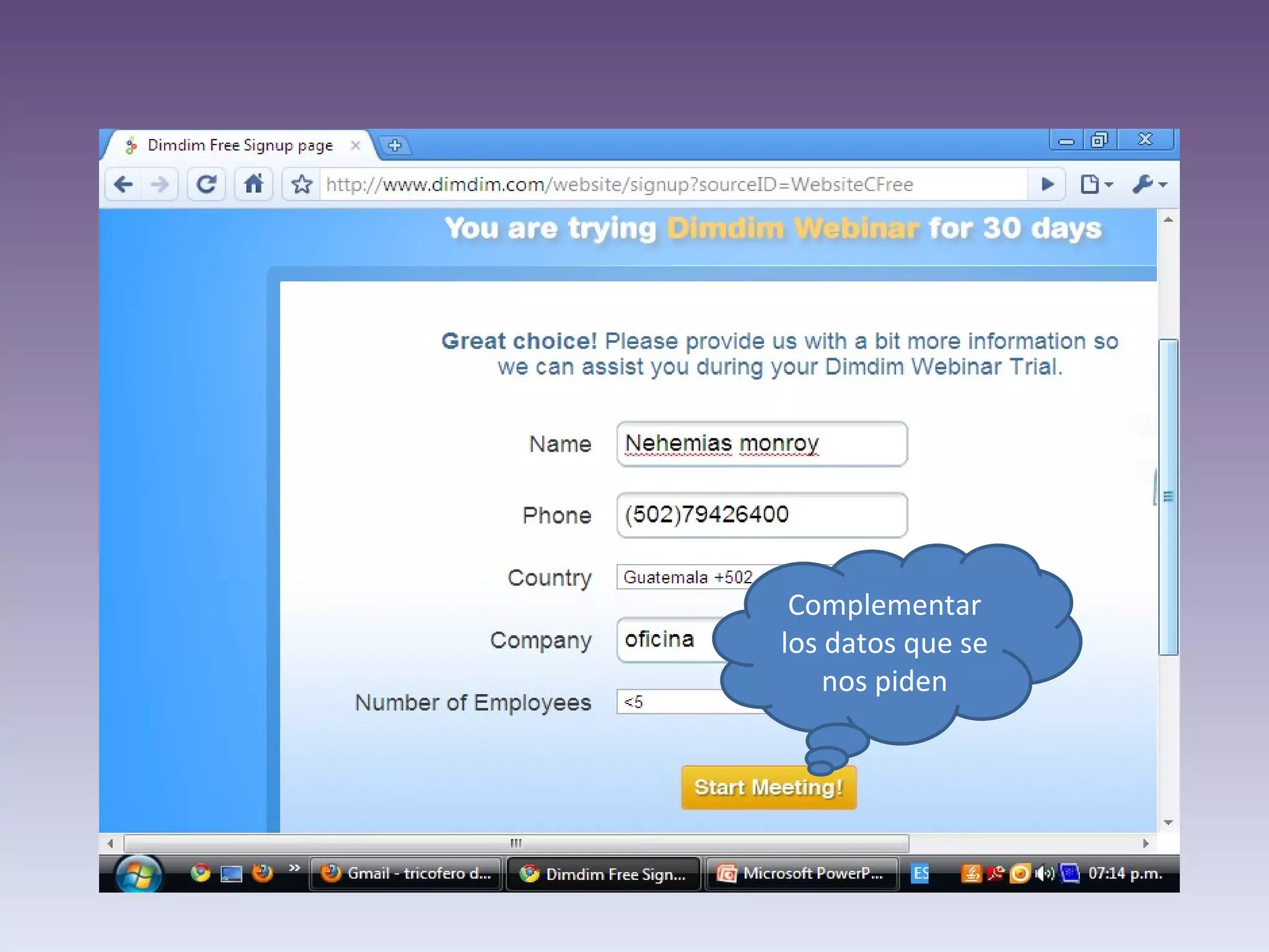 Complementar los datos que se nos piden