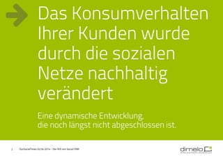 7
Das Konsumverhalten
Ihrer Kunden wurde
durch die sozialen
Netze nachhaltig
verändert
Eine dynamische Entwicklung,
die noch längst nicht abgeschlossen ist.
OurSocialTimes 02.04.2014 - Der ROI von Social CRM
 