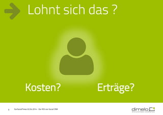 9
Lohnt sich das ?
Kosten? Erträge?
OurSocialTimes 02.04.2014 - Der ROI von Social CRM
 