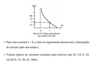 §   Para uma corrente I > IN o fusível seguramente promoverá a interrupção
    do circuito após um tempo t.

§   Valores típicos de correntes nominais para fusíveis tipo D: 2,4, 6, 10,
    16,20,25, 35, 50, 63, 100A.
 