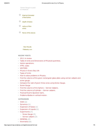 Dimensional formulas