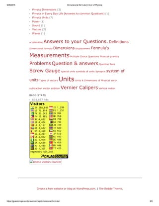 Dimensional formulas