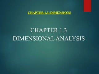 CHAPTER 1.3: DIMENSIONS
CHAPTER 1.3
DIMENSIONALANALYSIS
 