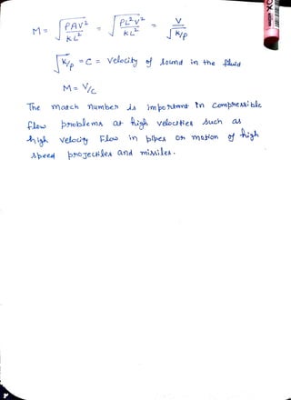 PAV2 PLy V
M=
k
k L 2
C Velociy oumd in the Pluid
M- /c.
The match umbe is im þo ntant în Comphesgi ble
flow bnob!ema at igh veloutes Such as
high velouy Flo in ipes 09 motion izh
peed ÞroJeciles and mimilea.
 