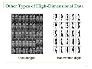 Other Types of High-Dimensional Data




     Face images       Handwritten digits

                                            9
 
