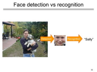 32
Face detection vs recognition
Detection Recognition “Sally”
 