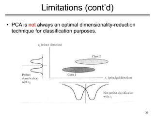 39
Limitations (cont’d)
• PCA is not always an optimal dimensionality-reduction
technique for classification purposes.
 