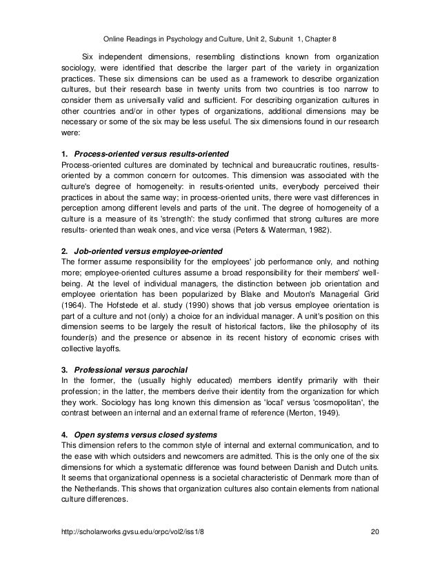 Dimensionalizing cultures the hofstede model in context