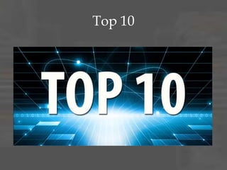 Top 10
1. Copy the design for the Time Dimension
from the Web. Lots of good solutions
with scripts to prepopulate the
dimension
2. Make all your attributes Not-Null. This
makes Self-Service Report writing easy
3. Create a single Surrogate Primary Key
for Dimensions – This will help to simplify
the design and table width
– These FKs get created on Fact tables !
 